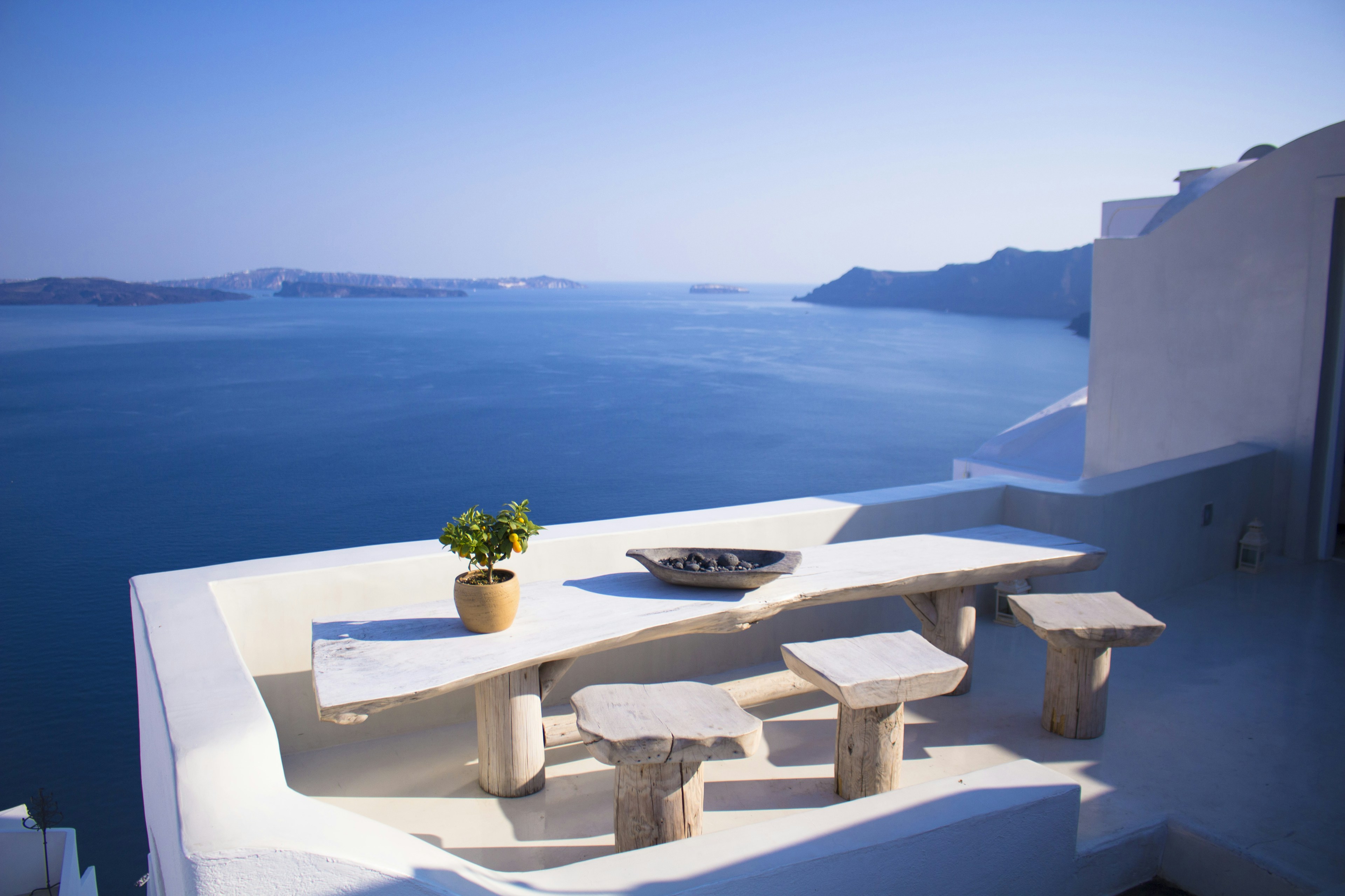 Santorini terrace with caldera view